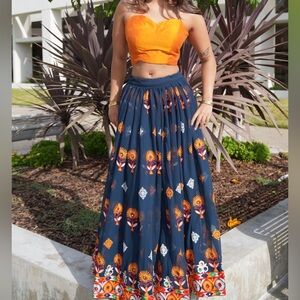 Women's Navy Floral Lehenga - with Orange raw silk blouse

Ideal Garba Outfit